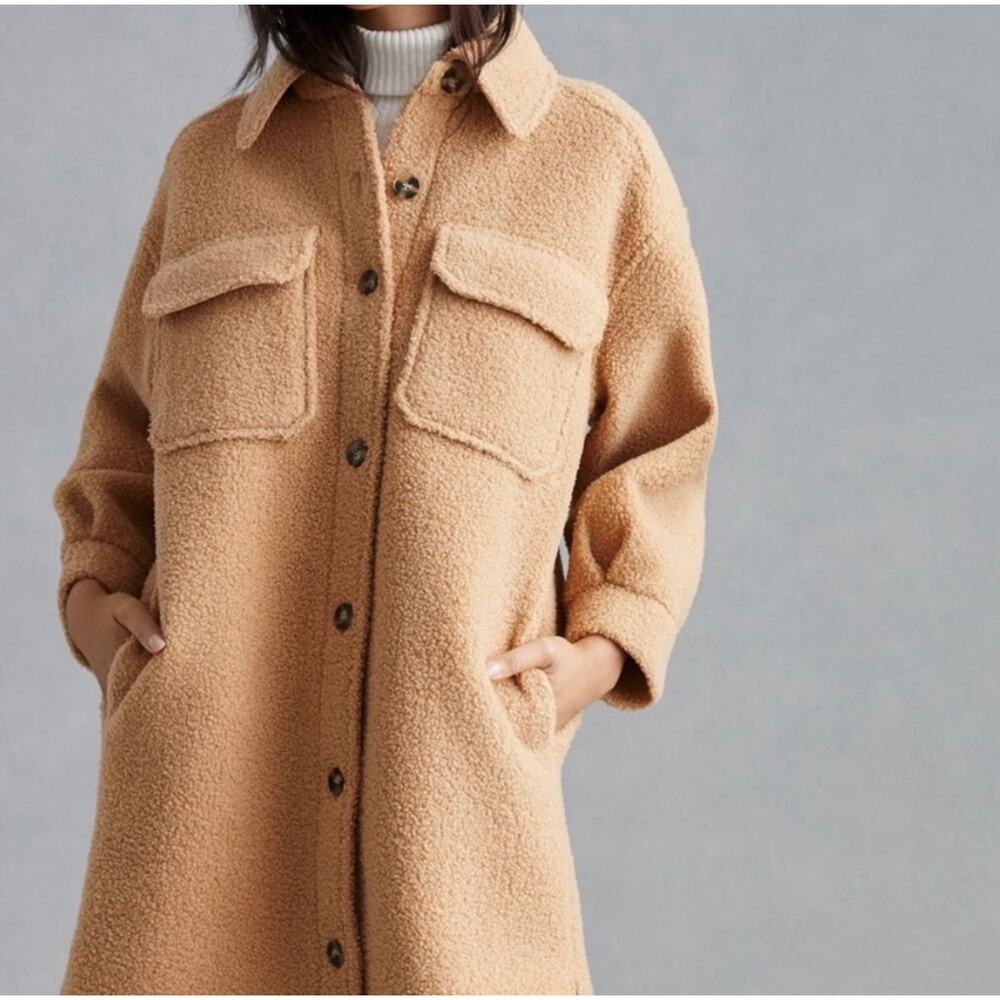 Anthropologie If By Sea Shoreline Sherpa Teddy Jacket Beige Women's Size M